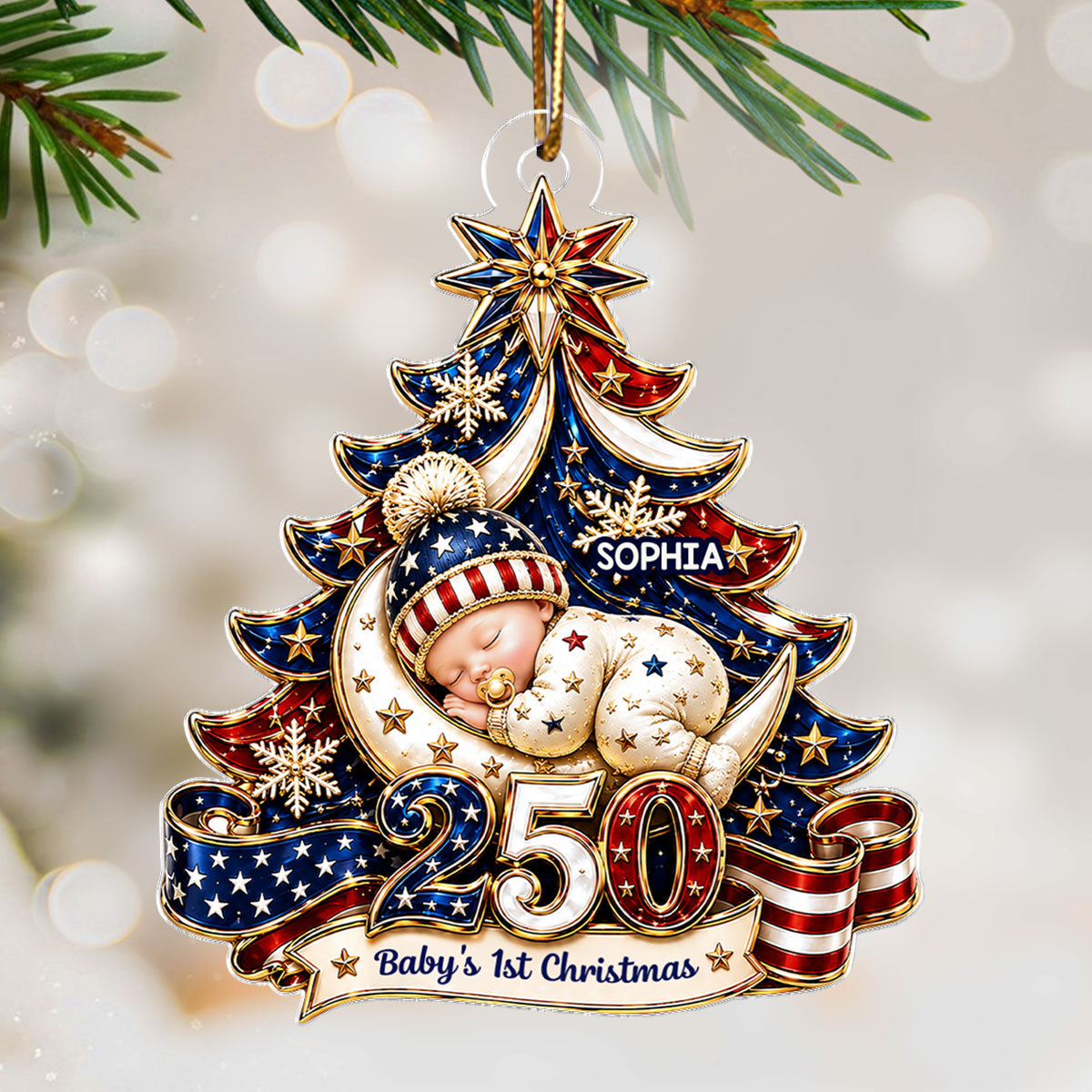 American 250th Anniversary Baby First Christmas - Personalized Acrylic Ornament - Christmas Gift For Newborn