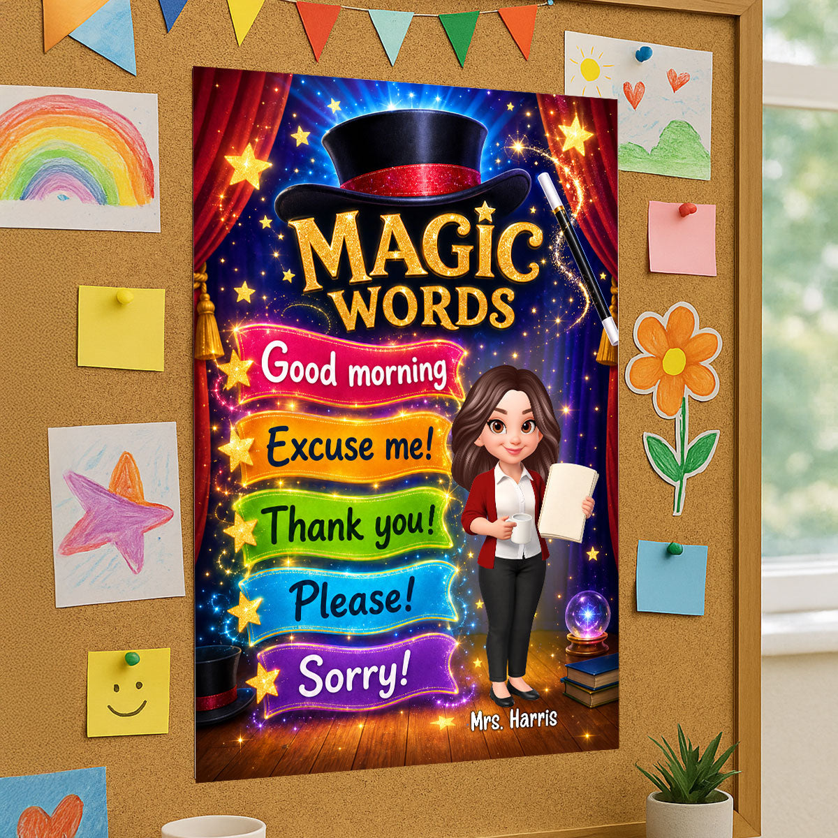 Teacher Classroom Magic Words - Personalized Poster - Back To School Gift For Teachers, Classroom Decor
