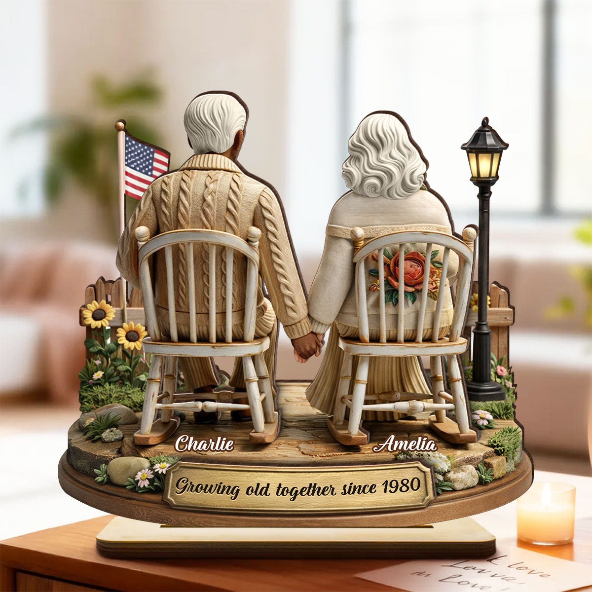 3D Effect Couple Sitting Together - Personalized 2-Layered Wooden Plaque - Heartfelt Valentine's Day Gift for Him, for Her
