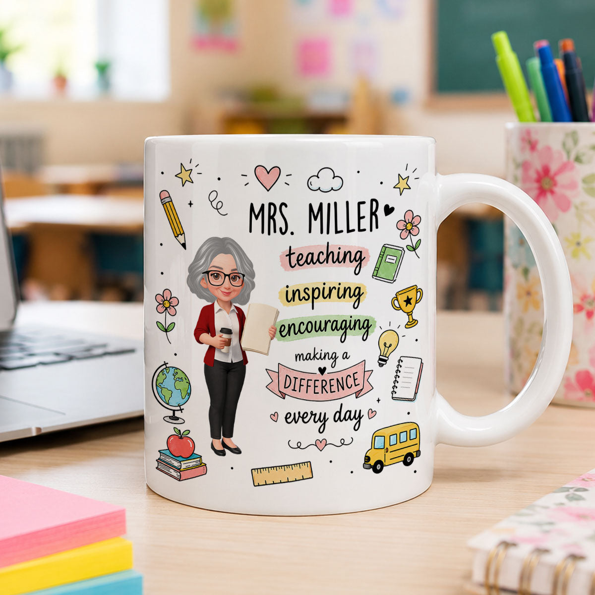 Teacher Teaching Inspiring Encouraging - Personalized Mug - Teacher Appreciation Gift, Back To School Gift For Teachers