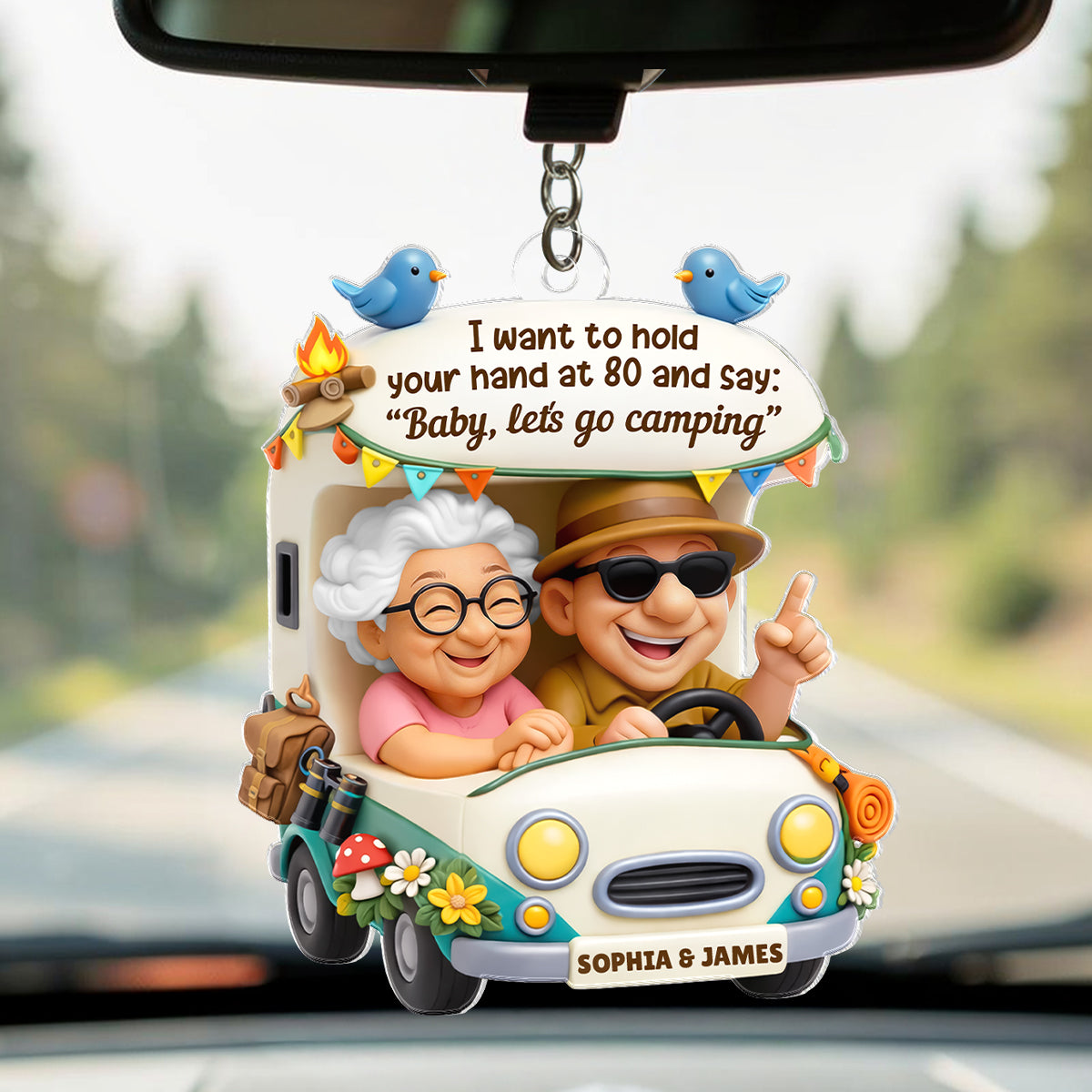 Baby Let's Go Camping Romantic Couple - Personalized Acrylic Car Hanger - Anniversary, Valentine's Day Gift, Gift For Him, Gift For Her