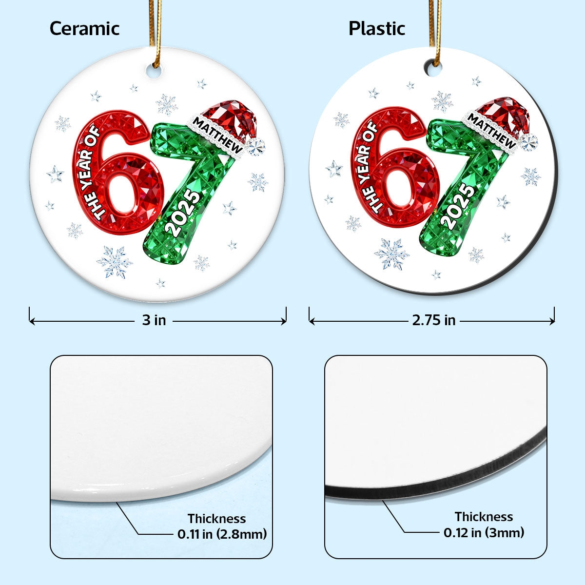 Shining Effect Teen Boy Girl 2025 Trending Slang Christmas 67 Six Seven - Personalized Ceramic Ornament - Funny Christmas Gift For Teen, Grandkid, Gen Alpha