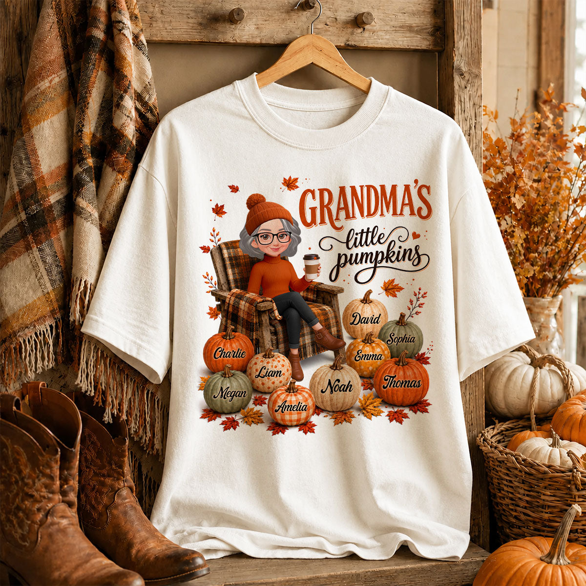 Grandma's Little Pumpkins - Personalized Shirt - Trendy Fall Tee for Grandma