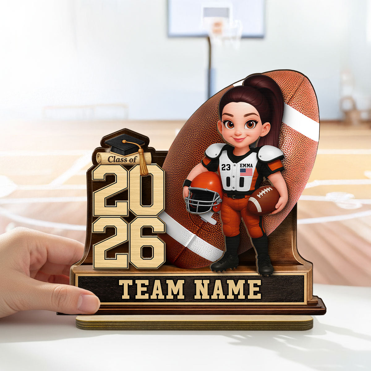 American Football Senior Keepsake 2D Flat - Personalized 2-Layered Wooden Plaque - Graduation Gift For Son, Daughter