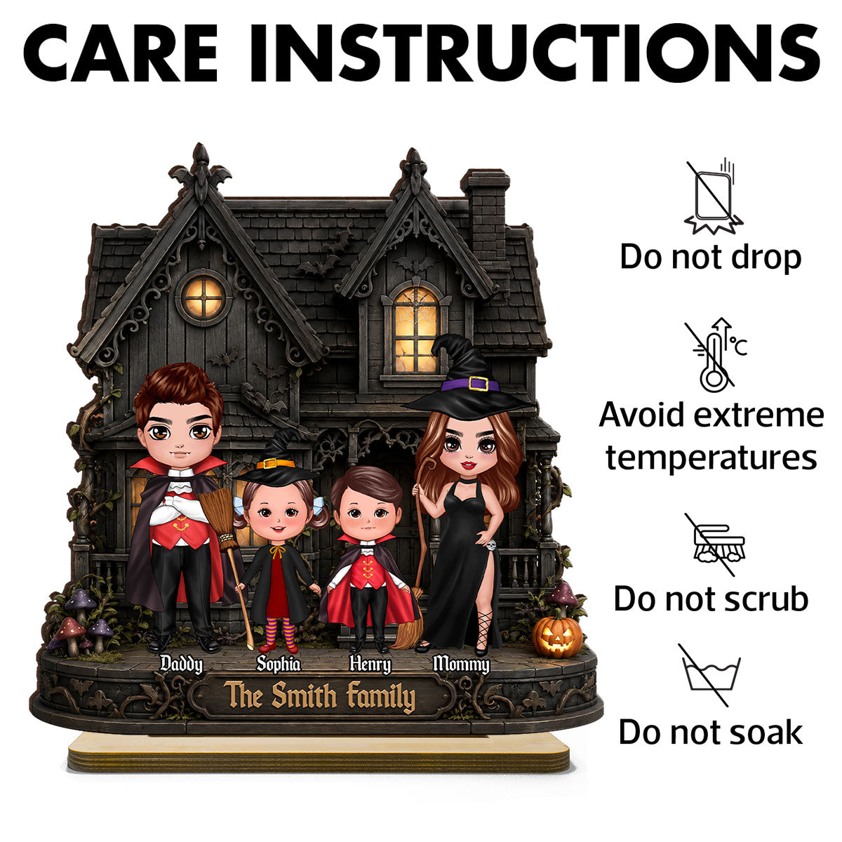 Family Haunted House - Personalized 2-Layered Wooden Plaque - Halloween Spooky Gothic Home Decor