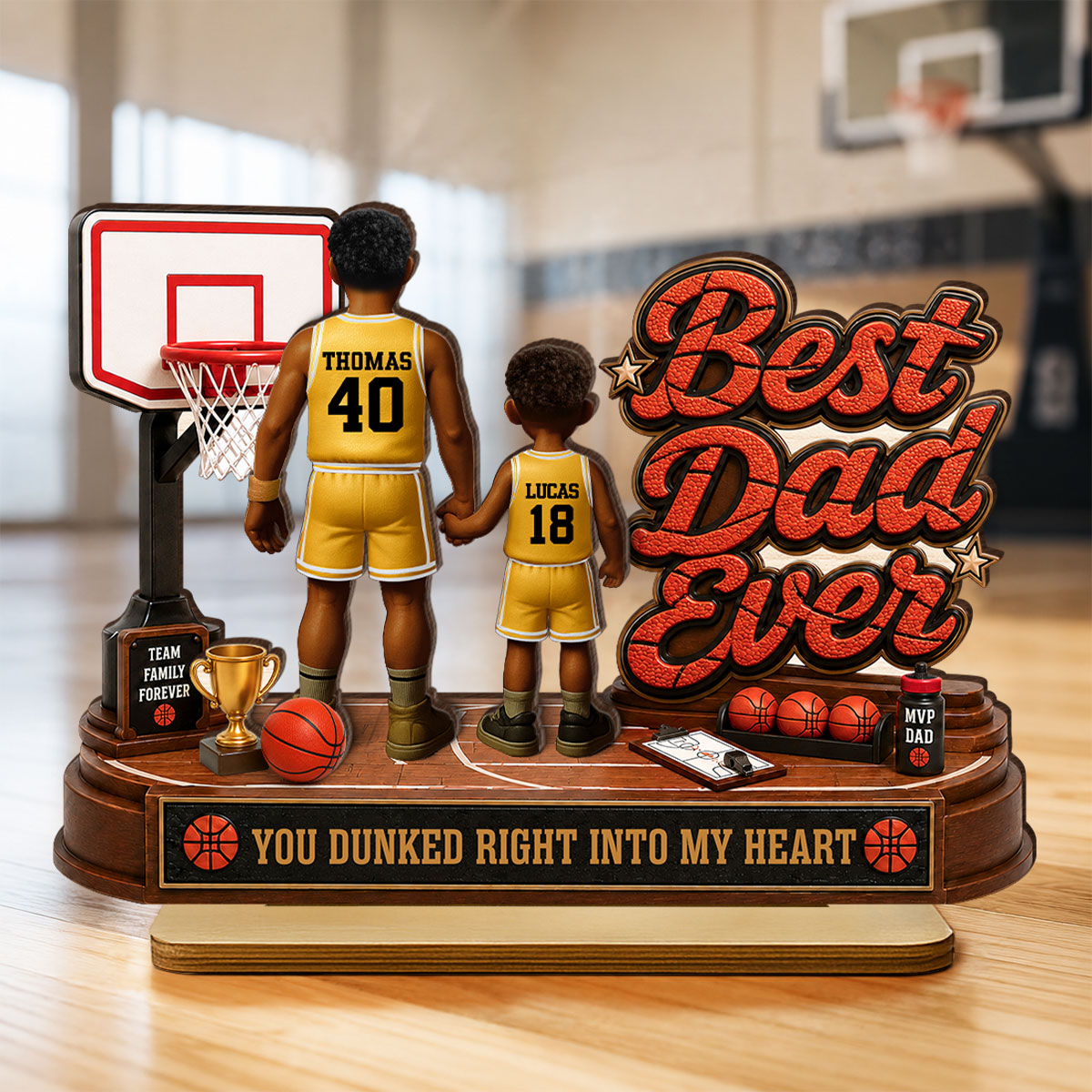 Best Basketball Dad Ever Dunked Right Into Our Hearts - Personalized 2-Layered Wooden Plaque -  Gift For Dad, Husband