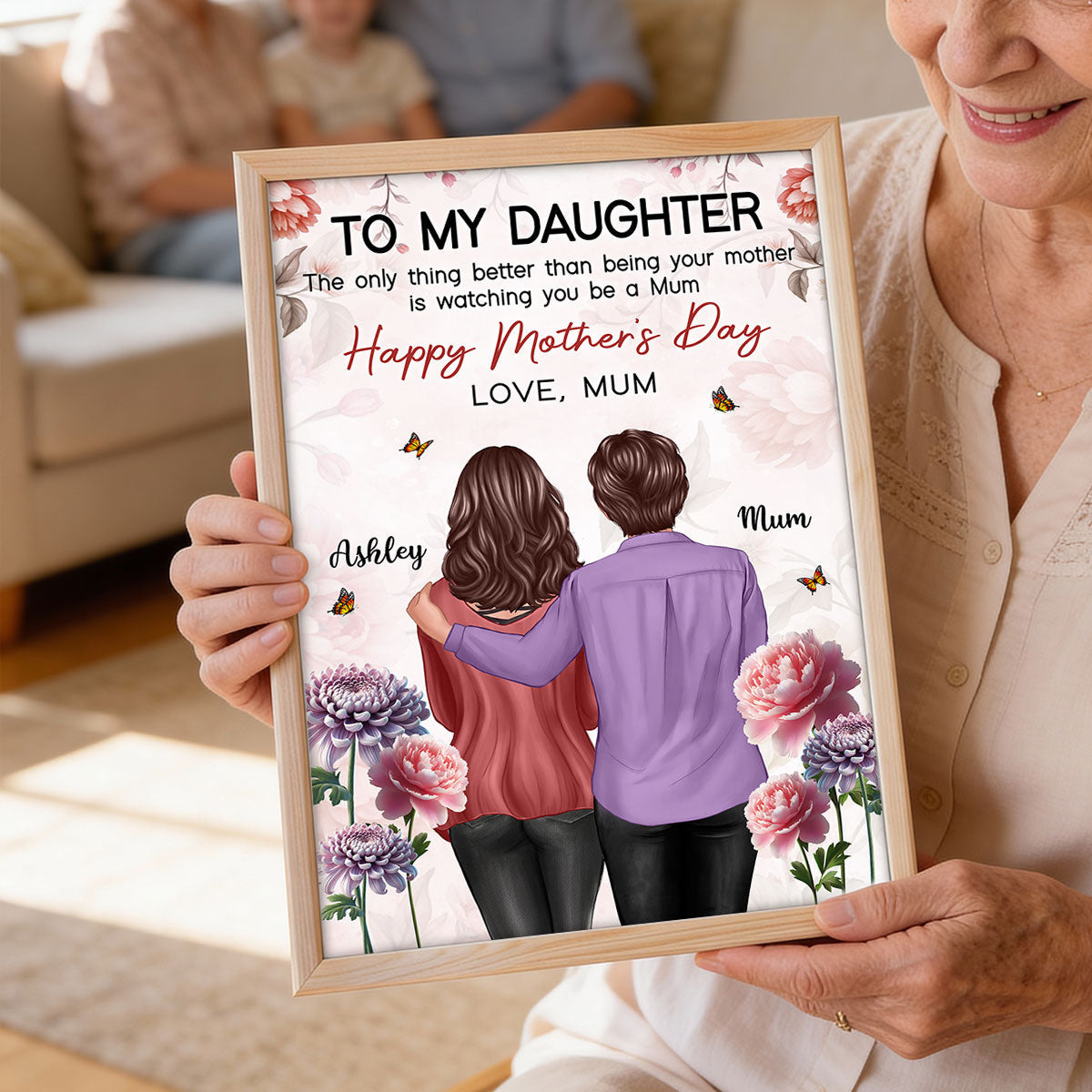 To My Daughter From Mum Birth Month Flower Happy Mother's Day Floral Pink Tone - Personalised Poster