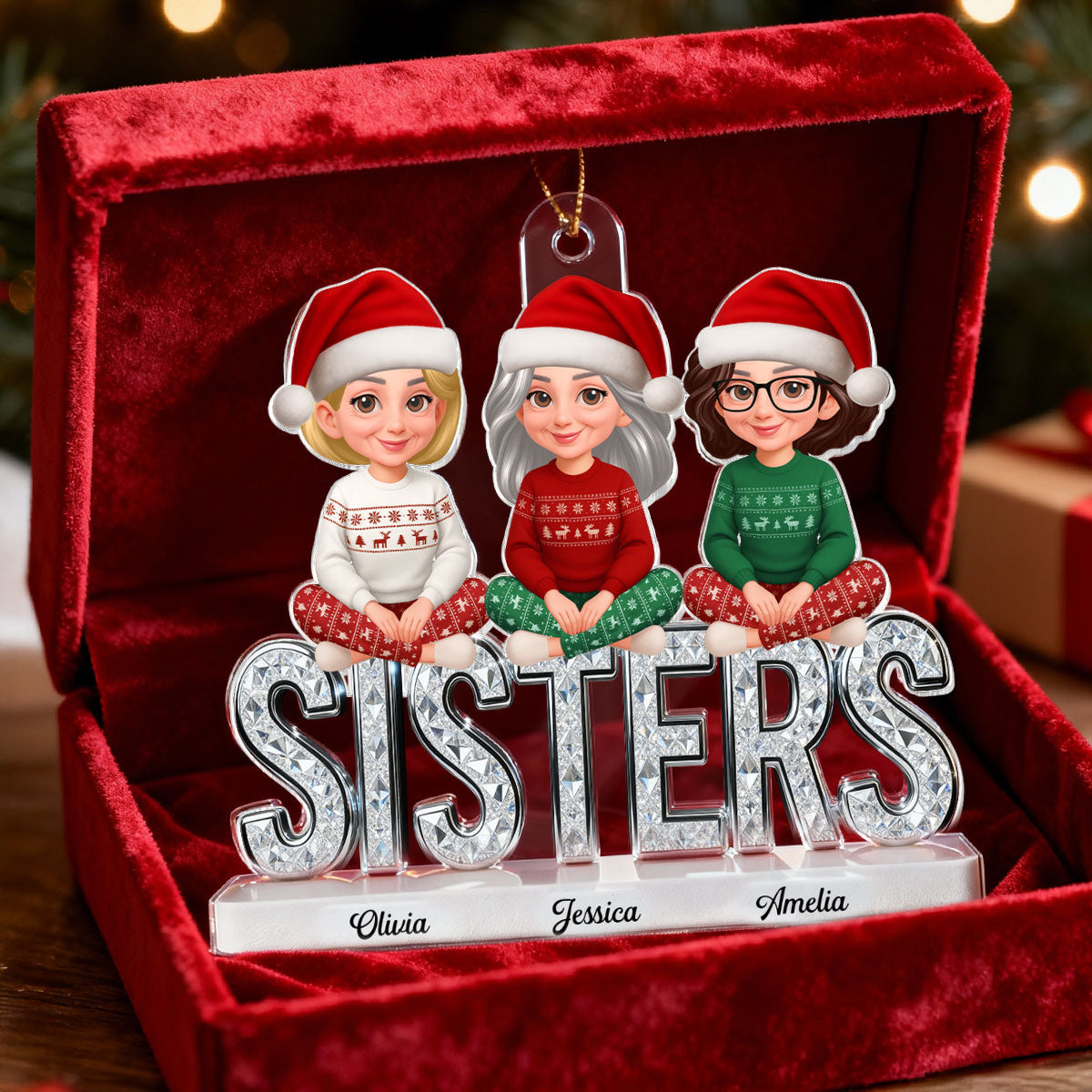 3D Shining Effect Sisters Forever Together Beautiful Women - Personalized Acrylic Ornament - Gift For Sisters