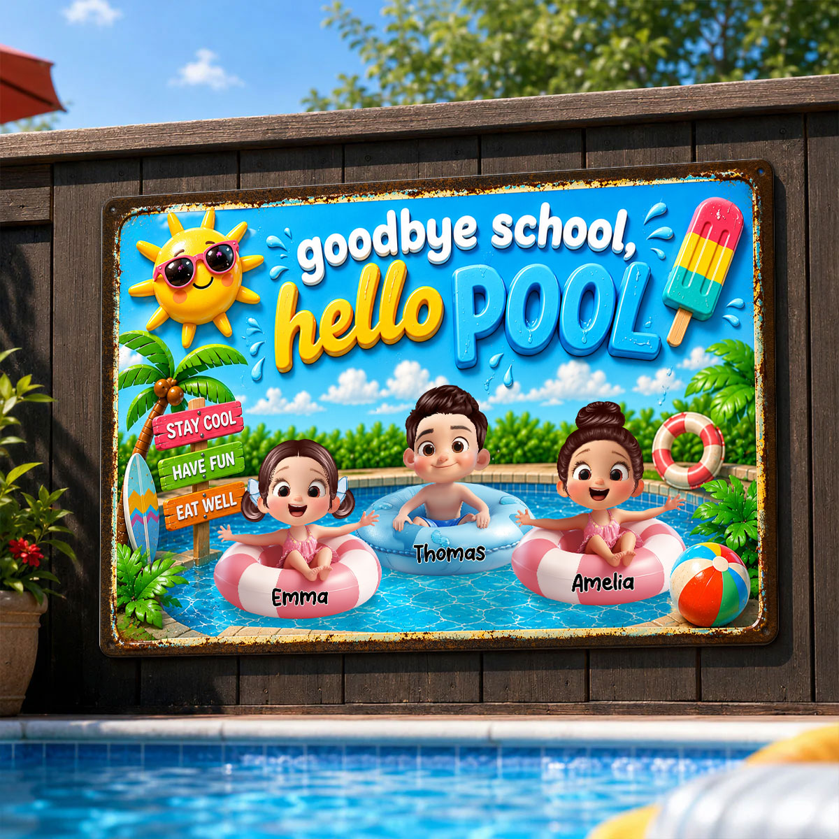 Goodbye School Hello Summer - Personalized Metal Sign - Summer Decorations
