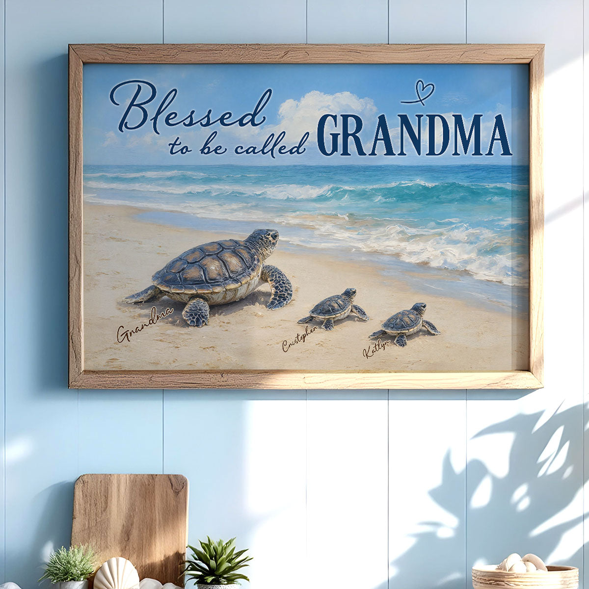 Grandma Turtle's Little Grandkids by the Shore - Personalized Poster - Mother's Day Gift For Mom, Grandma