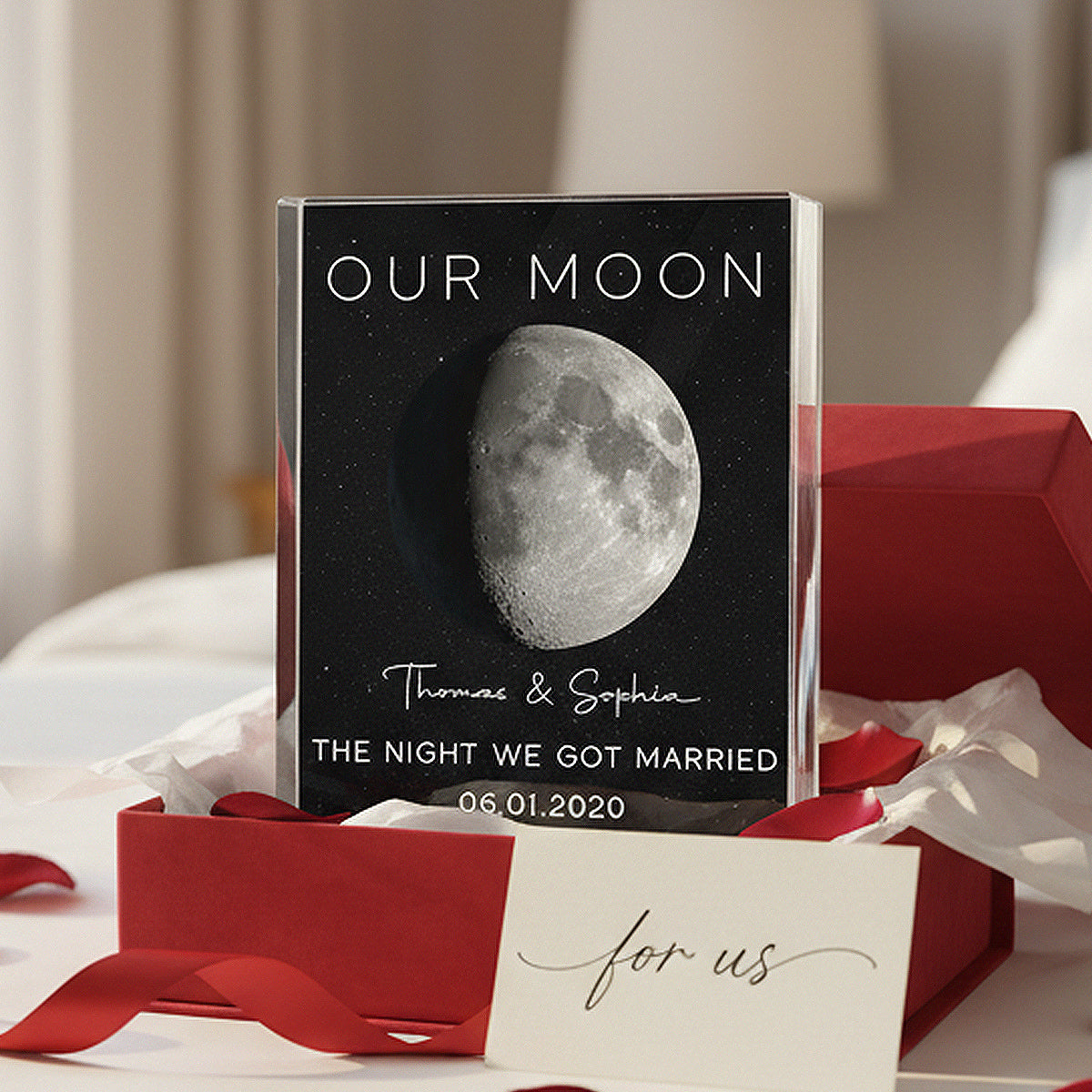 Our Moon Special Day Custom Moon Phase - Personalized Acrylic Block Plaque - Valentine's Day Gift For Couple
