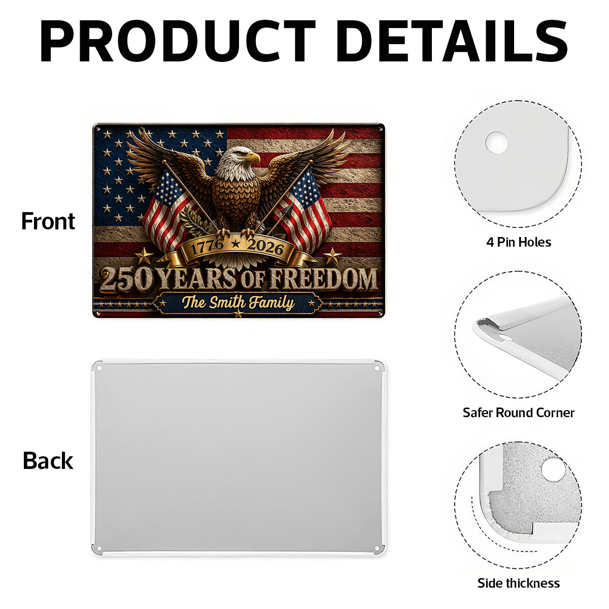America 250th Anniversary Eagle - Personalized Metal Sign - 250th Anniversary America Patriotic, Family Decoration