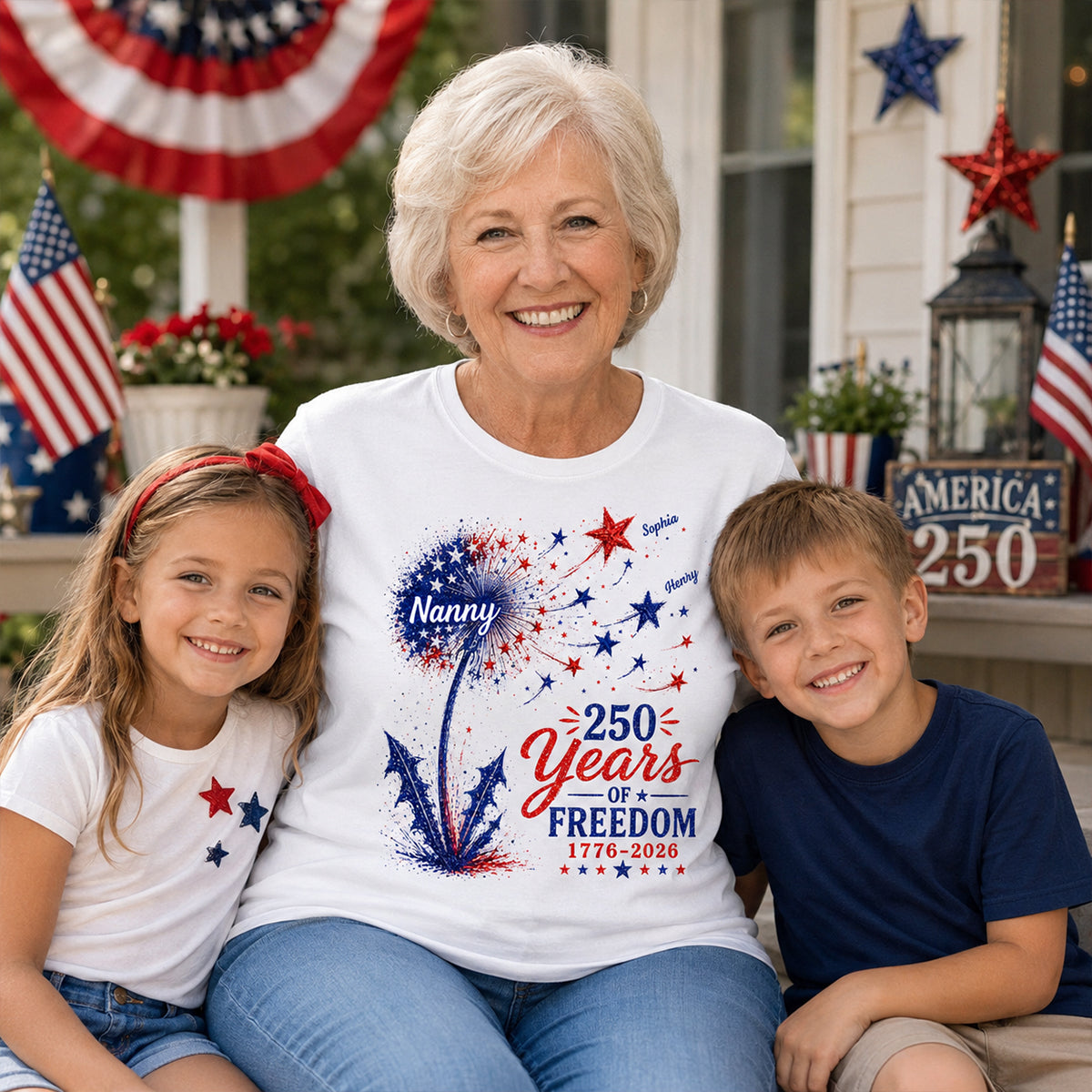 Grandma Patriotic Dandelion 250th Anniversary - Personalized Shirt - Gift for Grandma