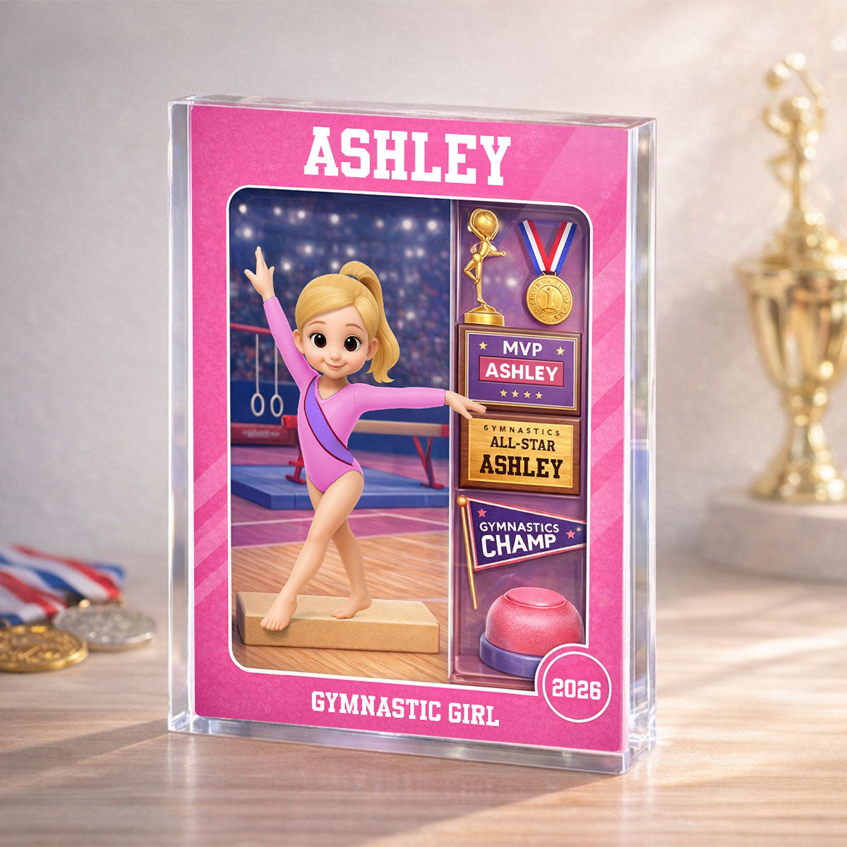 Gymnastic Girl Action Figure - Personalized Acrylic Block Plaque - Gift For Gymnast
