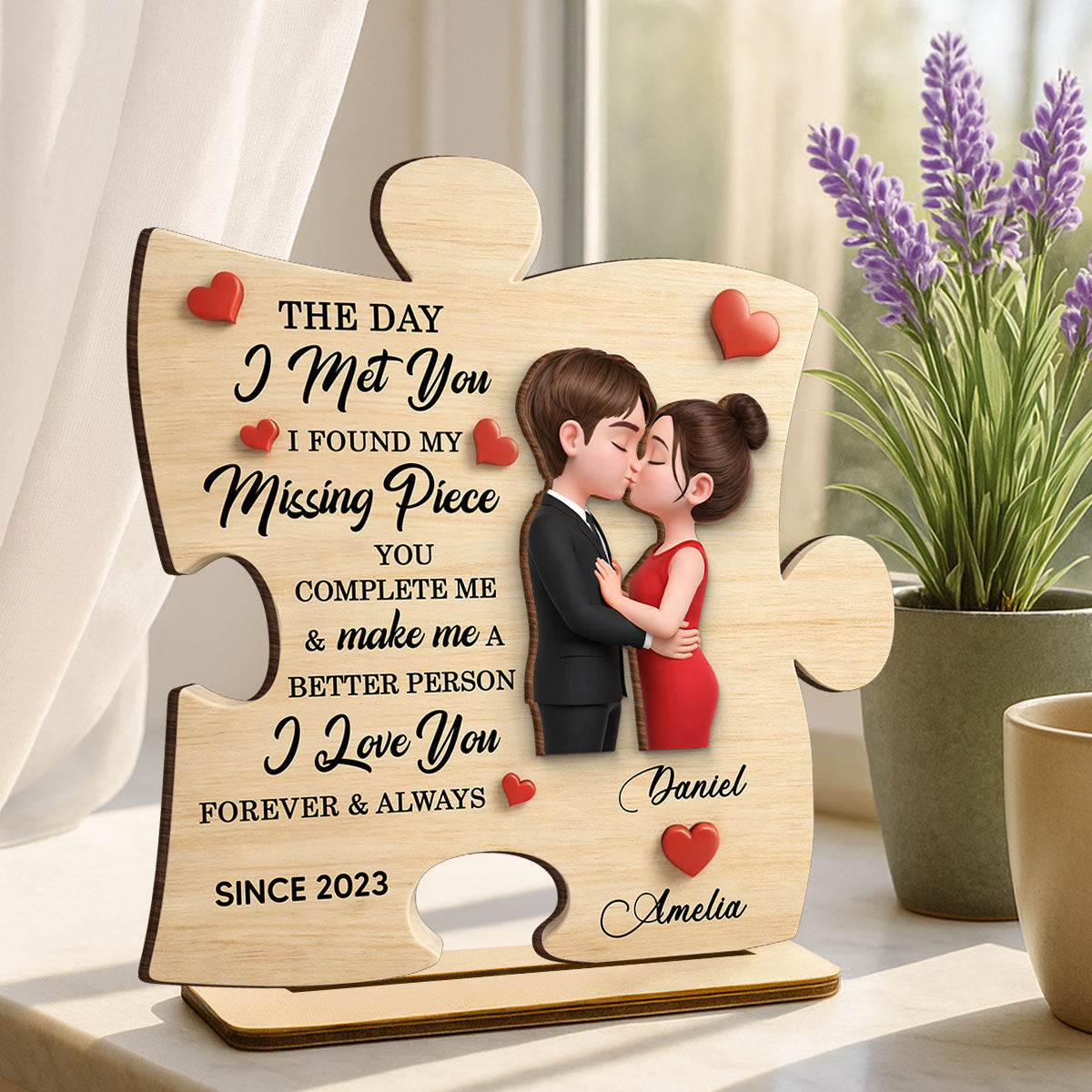 The Day I Met You Puzzle Sign - Personalized 2-Layered Wooden Plaque - Anniversary, Valentine's Day Gift, Gift For Him, Gift For Her