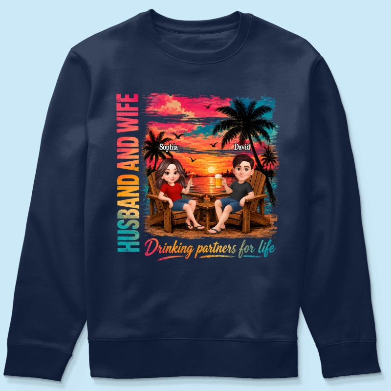 Husband and Wife Drinking Partners for Life - Personalized Shirt - Summer Matching Shirts for Couples
