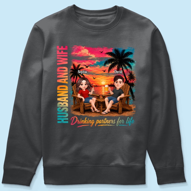 Husband and Wife Drinking Partners for Life - Personalized Shirt - Summer Matching Shirts for Couples