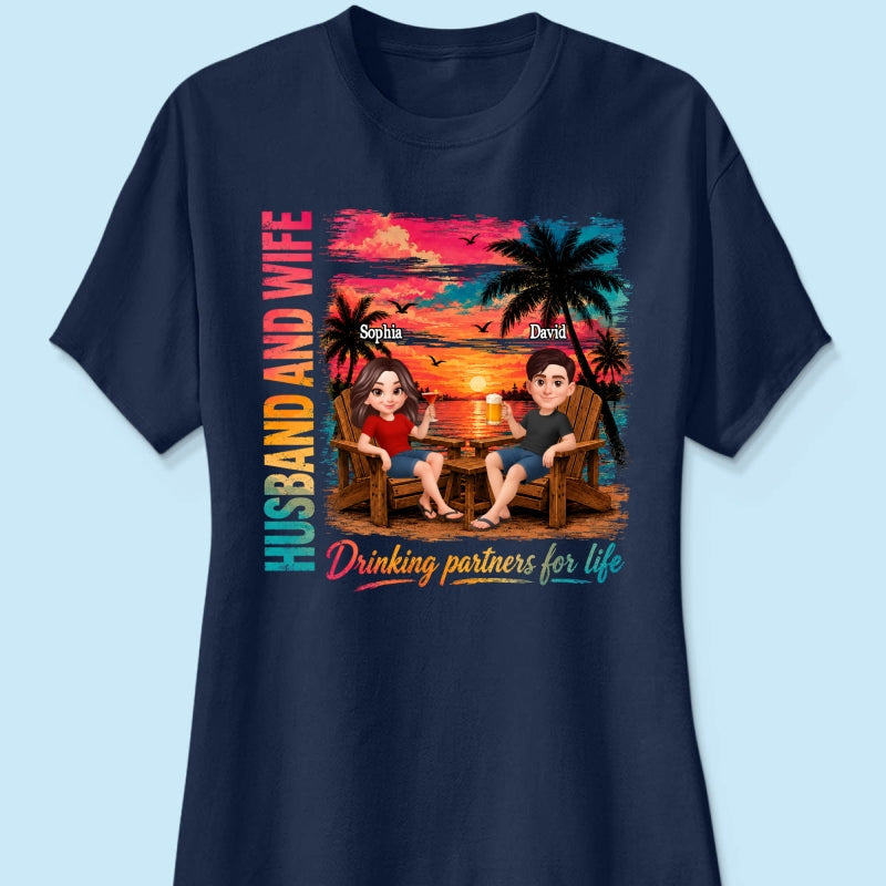 Husband and Wife Drinking Partners for Life - Personalized Shirt - Summer Matching Shirts for Couples