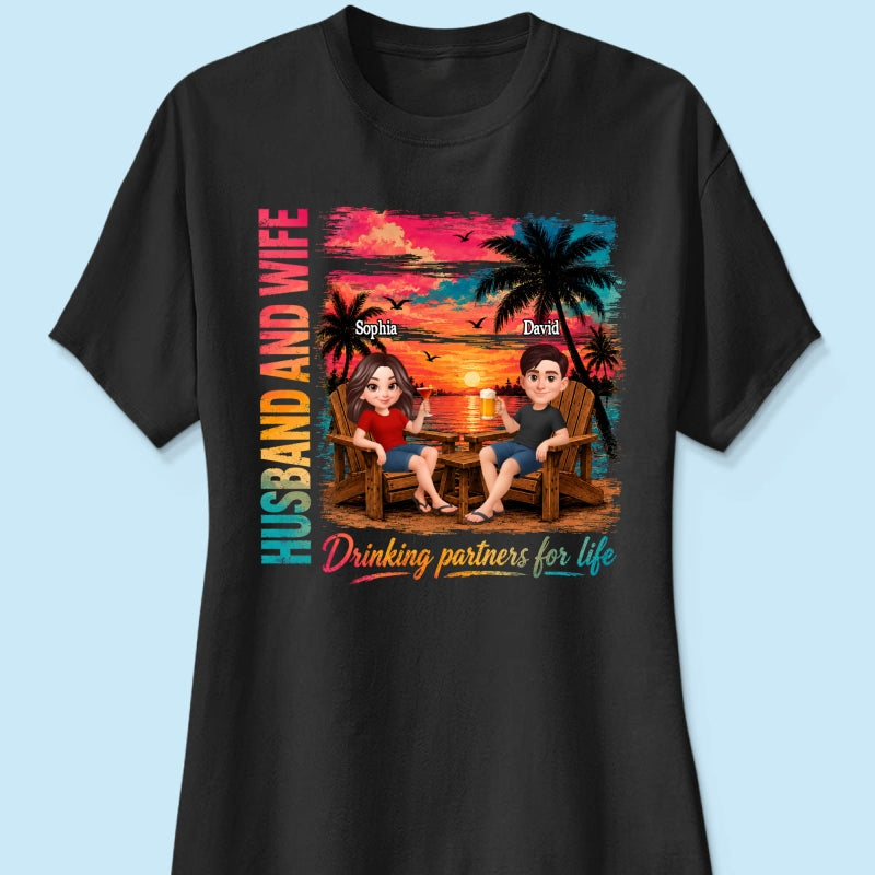Husband and Wife Drinking Partners for Life - Personalized Shirt - Summer Matching Shirts for Couples