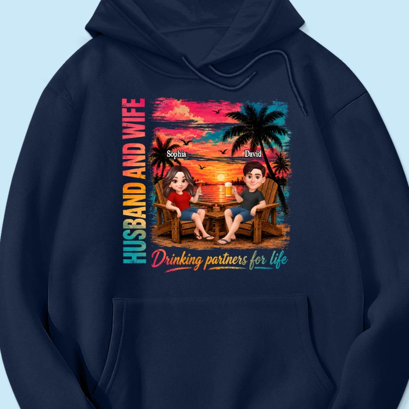 Husband and Wife Drinking Partners for Life - Personalized Shirt - Summer Matching Shirts for Couples