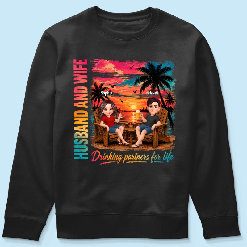 Husband and Wife Drinking Partners for Life - Personalized Shirt - Summer Matching Shirts for Couples