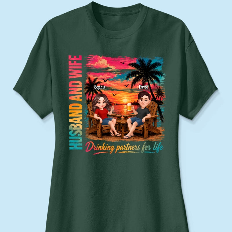 Husband and Wife Drinking Partners for Life - Personalized Shirt - Summer Matching Shirts for Couples