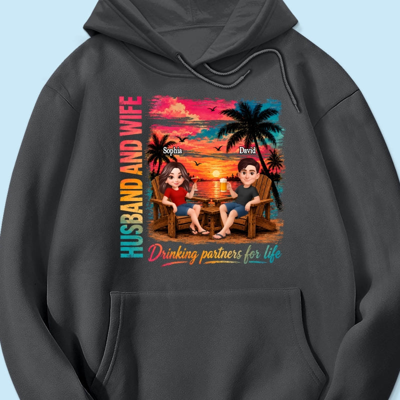 Husband and Wife Drinking Partners for Life - Personalized Shirt - Summer Matching Shirts for Couples