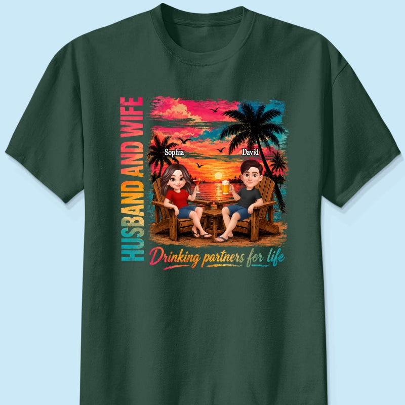 Husband and Wife Drinking Partners for Life - Personalized Shirt - Summer Matching Shirts for Couples