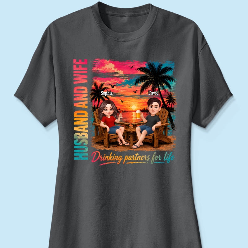Husband and Wife Drinking Partners for Life - Personalized Shirt - Summer Matching Shirts for Couples