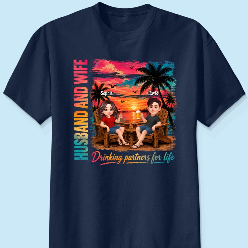 Husband and Wife Drinking Partners for Life - Personalized Shirt - Summer Matching Shirts for Couples