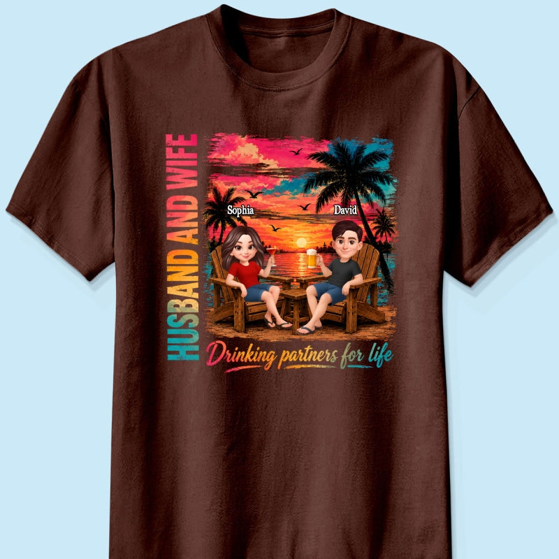 Husband and Wife Drinking Partners for Life - Personalized Shirt - Summer Matching Shirts for Couples
