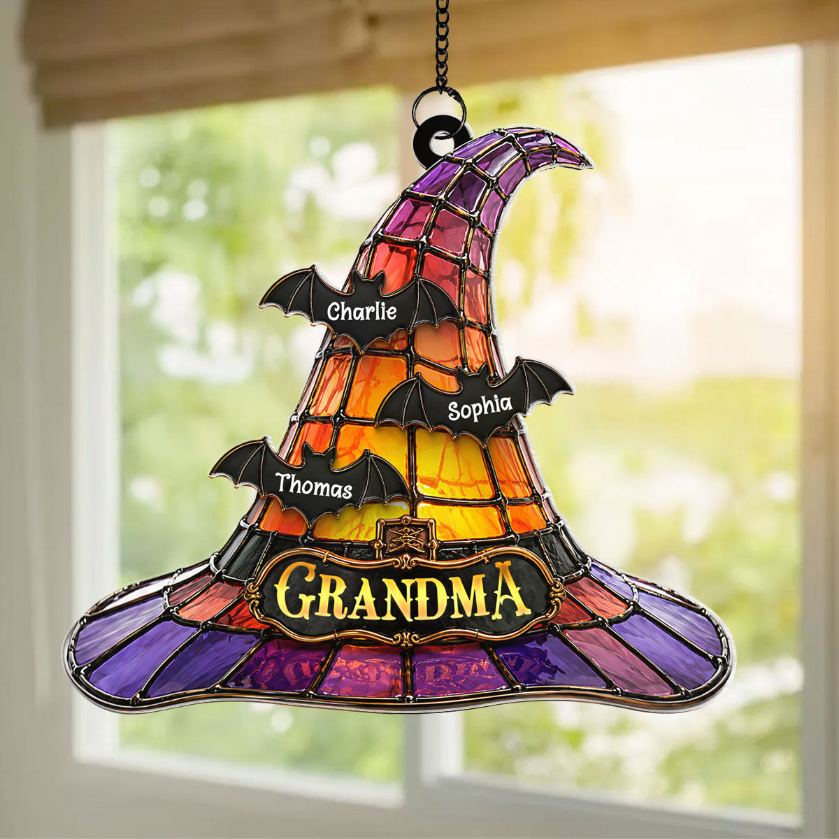 Grandma Witch Hat - Personalized Acrylic Suncatcher - Halloween Decor for Grandma