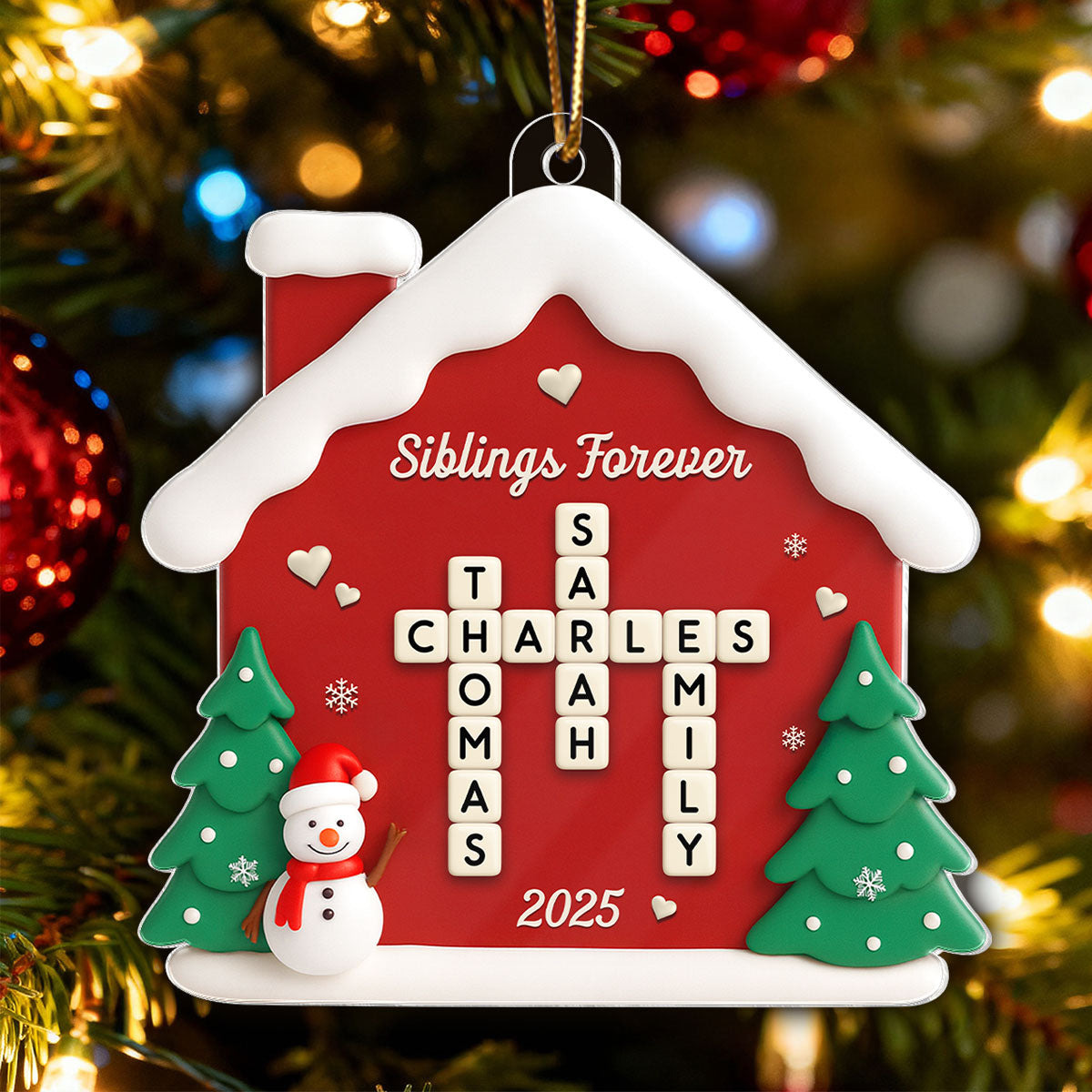 Siblings Forever Crossword Puzzle - Personalized Acrylic Ornament - Christmas Gift for Siblings