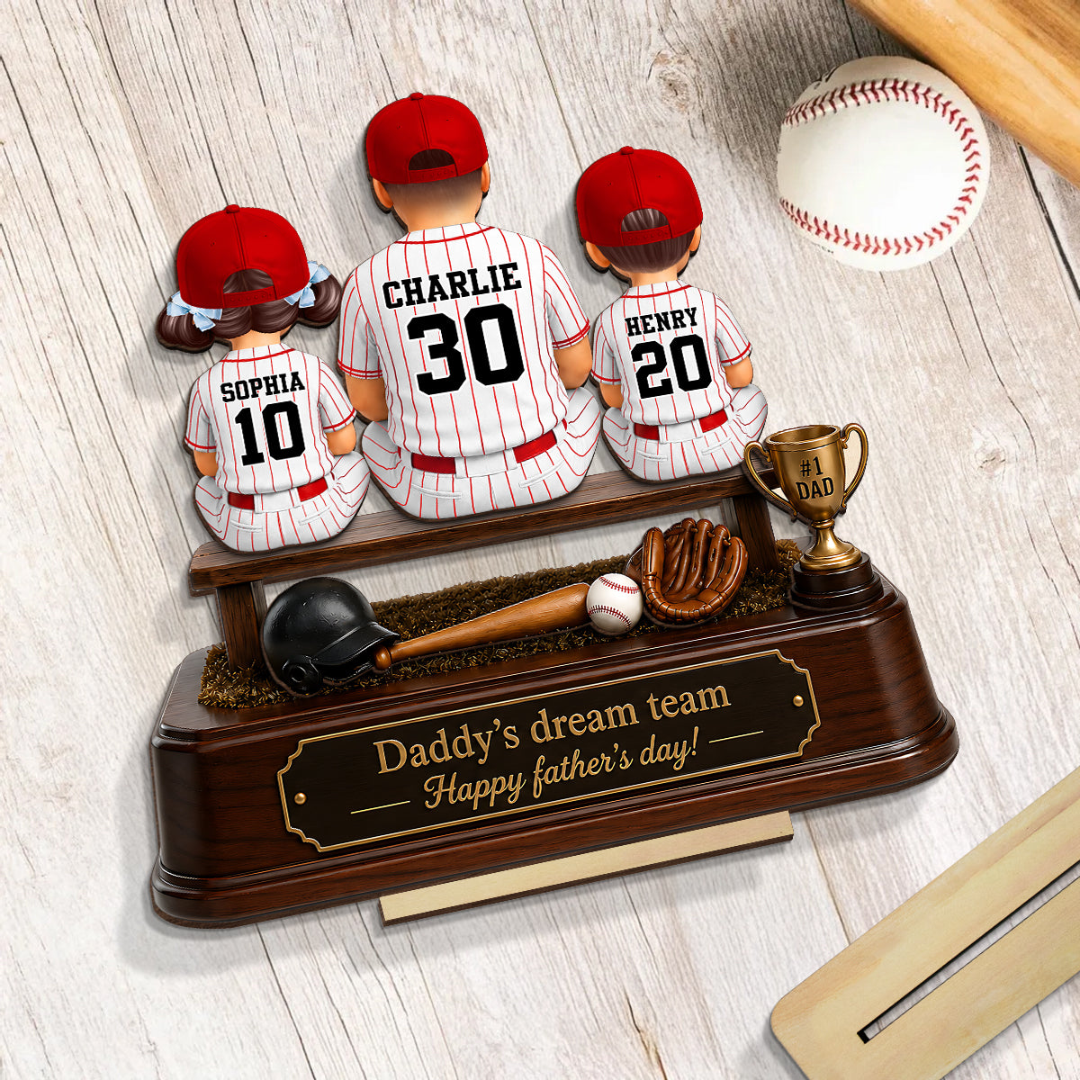 Baseball Daddy's Dream Team - Personalized 2-Layered Wooden Plaque -  Gift for Dad, Husband