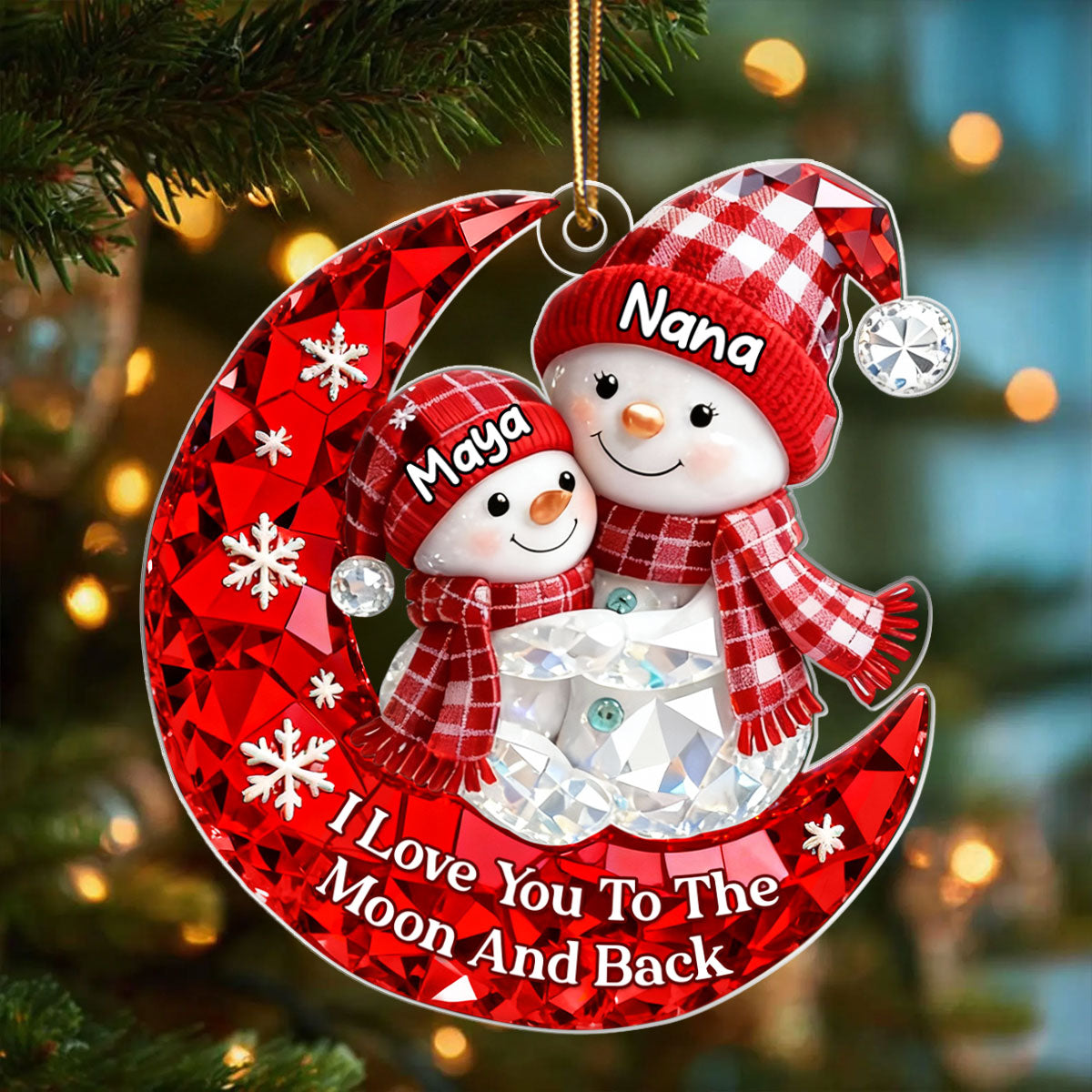 Love Grandkid to the Moon and Back 3D Crystal Effect  - Personalized Acrylic Ornament - Christmas Gift for Grandma, Grandkids