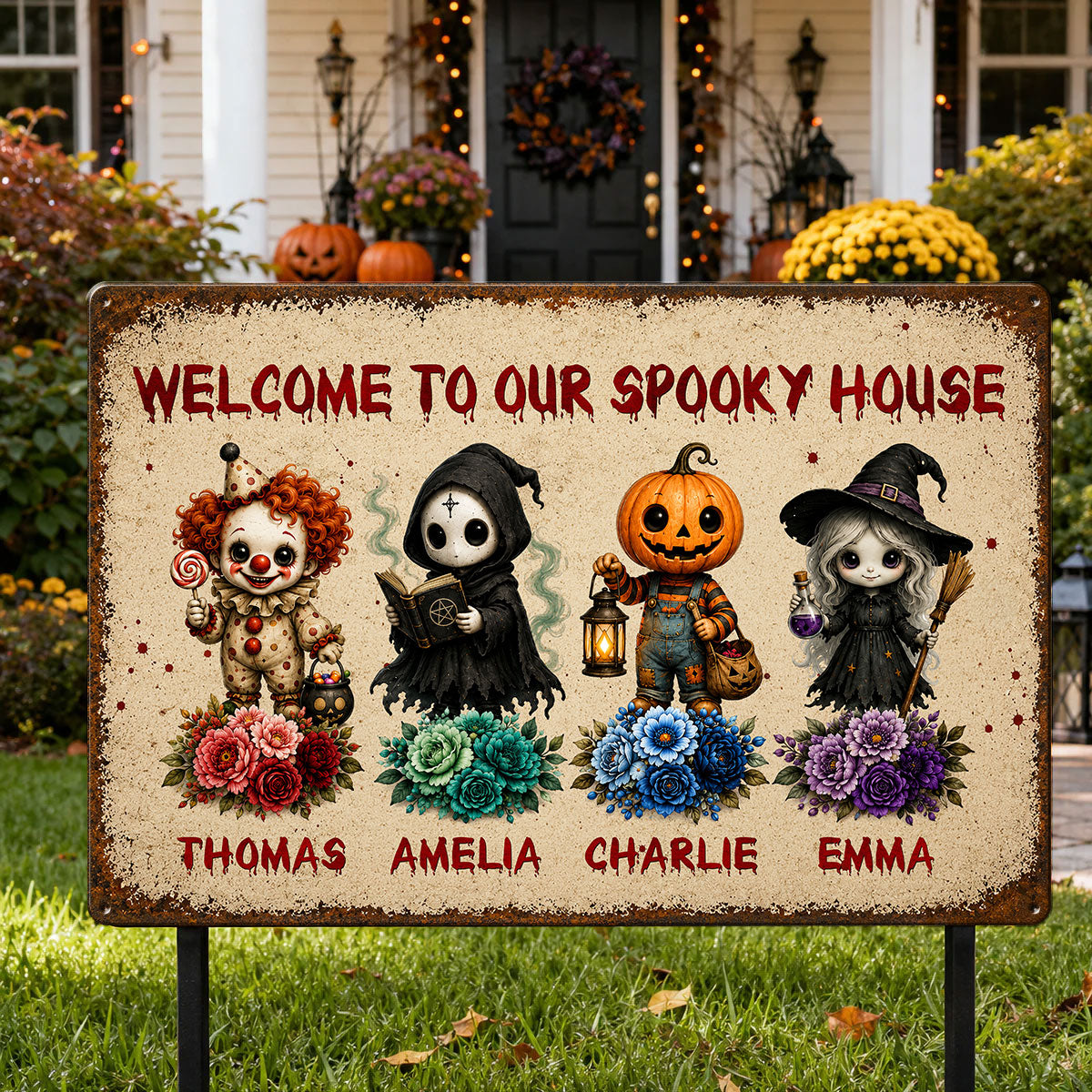 Welcome To Our Spooky House - Personalized Metal Sign - Halloween Decor Gift, Gift For Family