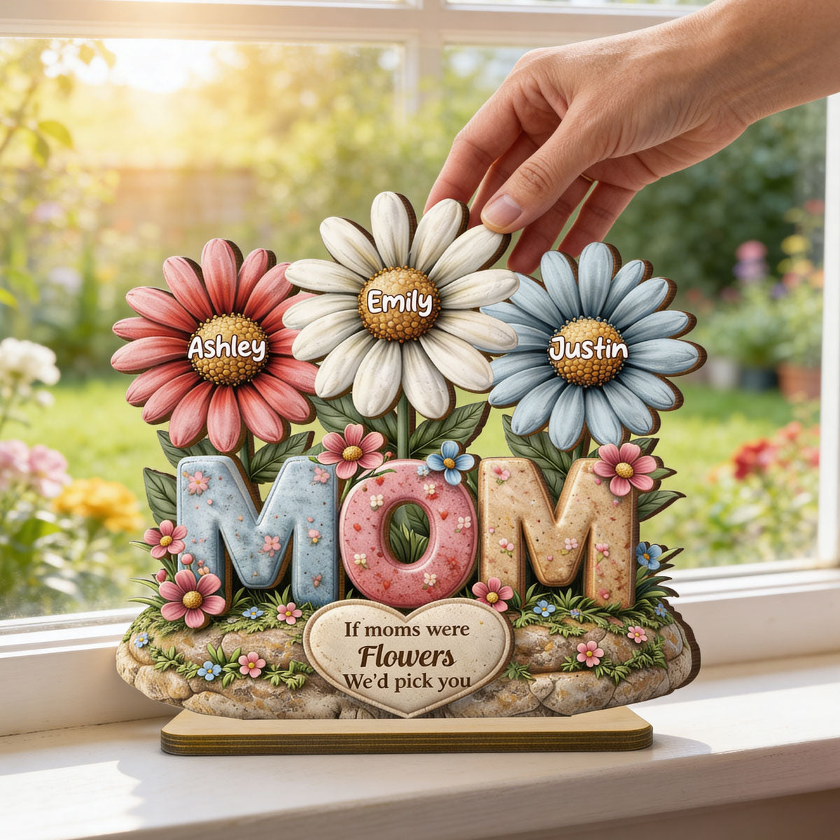 If Moms Were Flowers We'd Pick You - Personalized 2-Layered Wooden Plaque - Mother's Day Gift for Mom, Wife