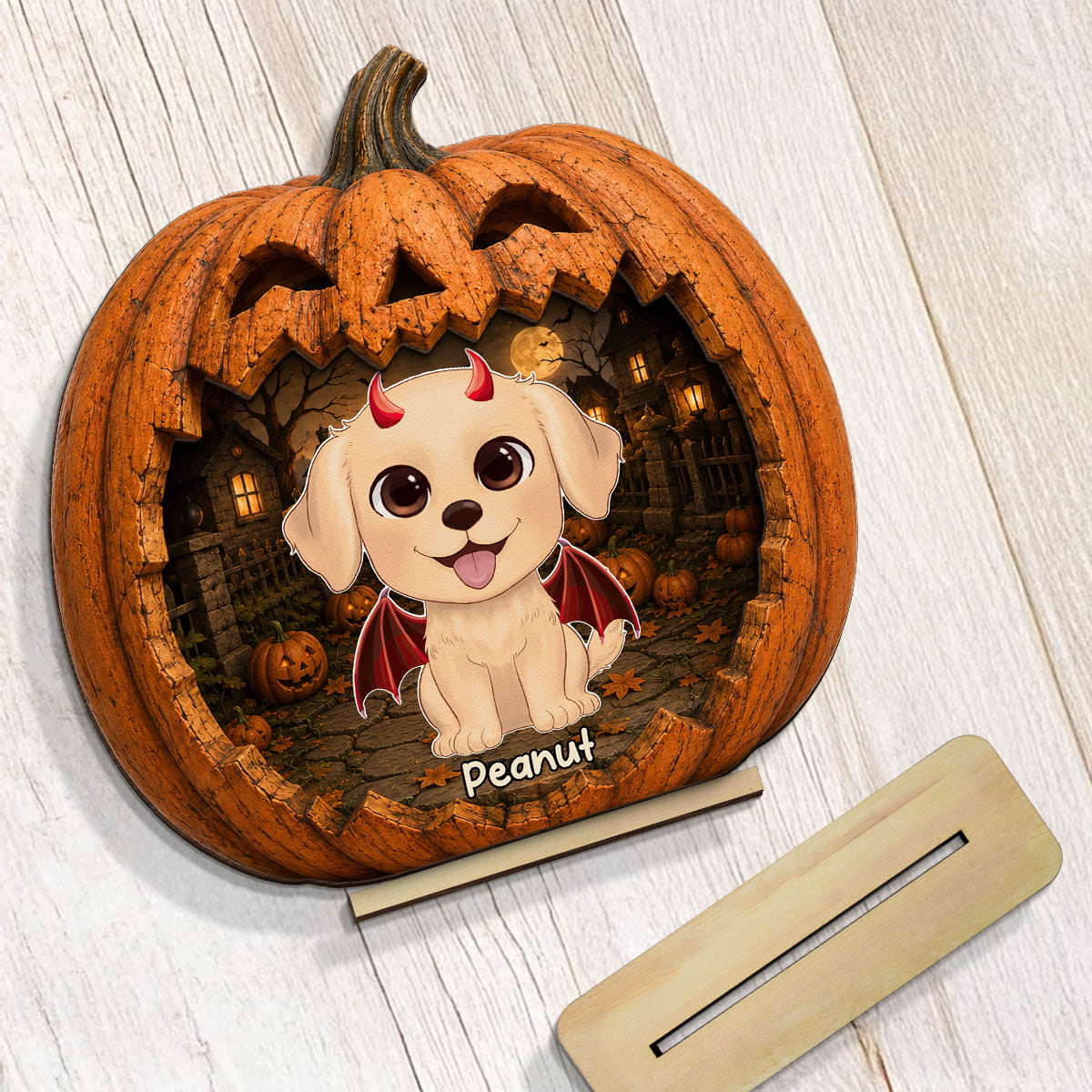 Spooky Halloween Pumpkin Dogs - Personalized 2-Layered Wooden Plaque - Halloween Decor For Dog Lovers