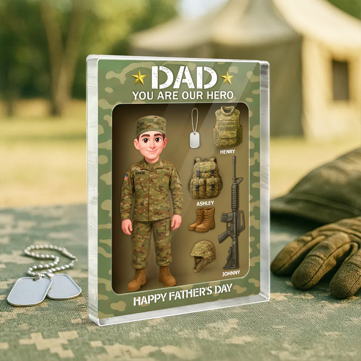 Proud Army Millitary Dad Hero - Personalized Acrylic Block Plaque -  Gift For Marine Dad