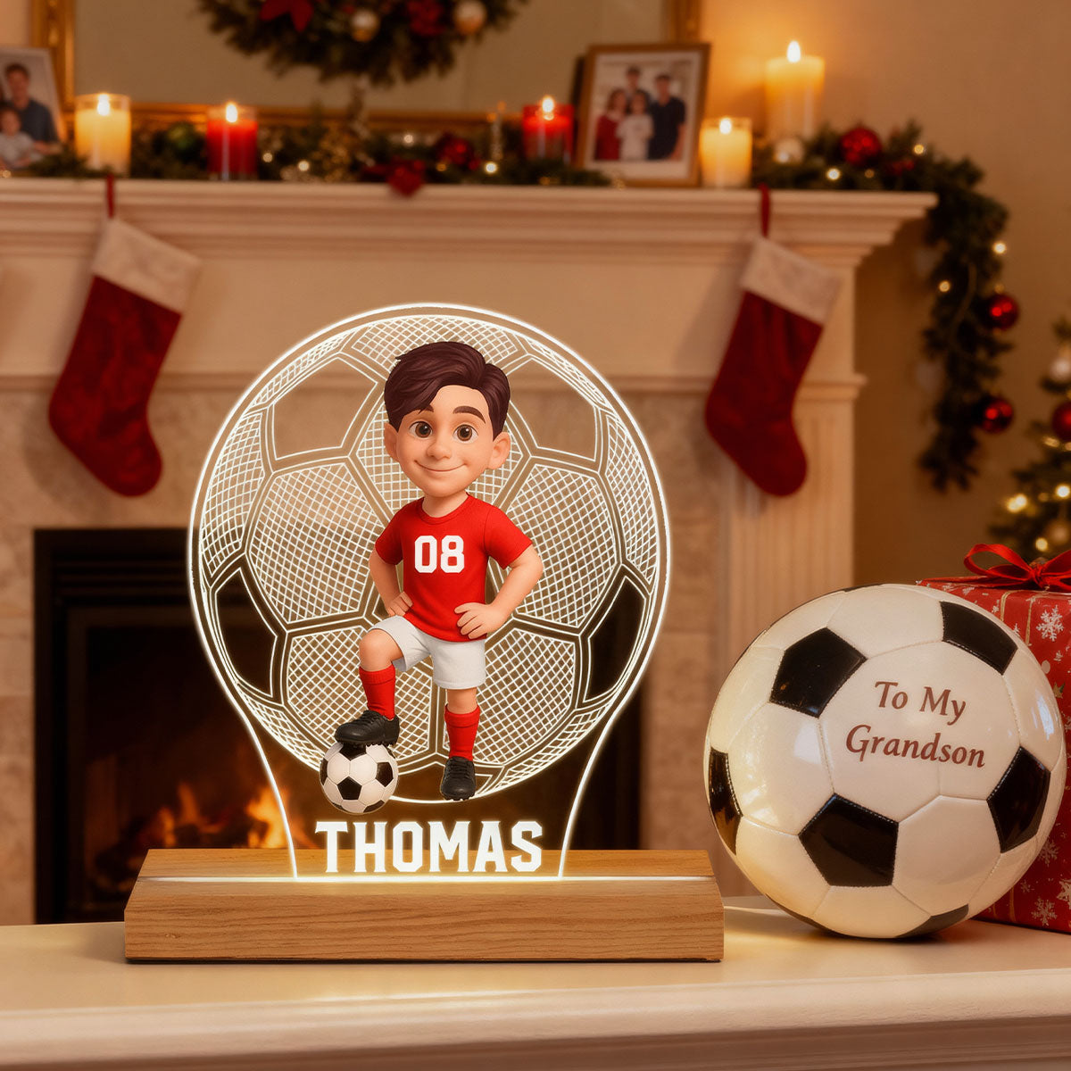 Soccer Ball 3D Illusion With Name - Personalize LED Night Light - Gift For Grandson, Granddaughter, Soccer Lover
