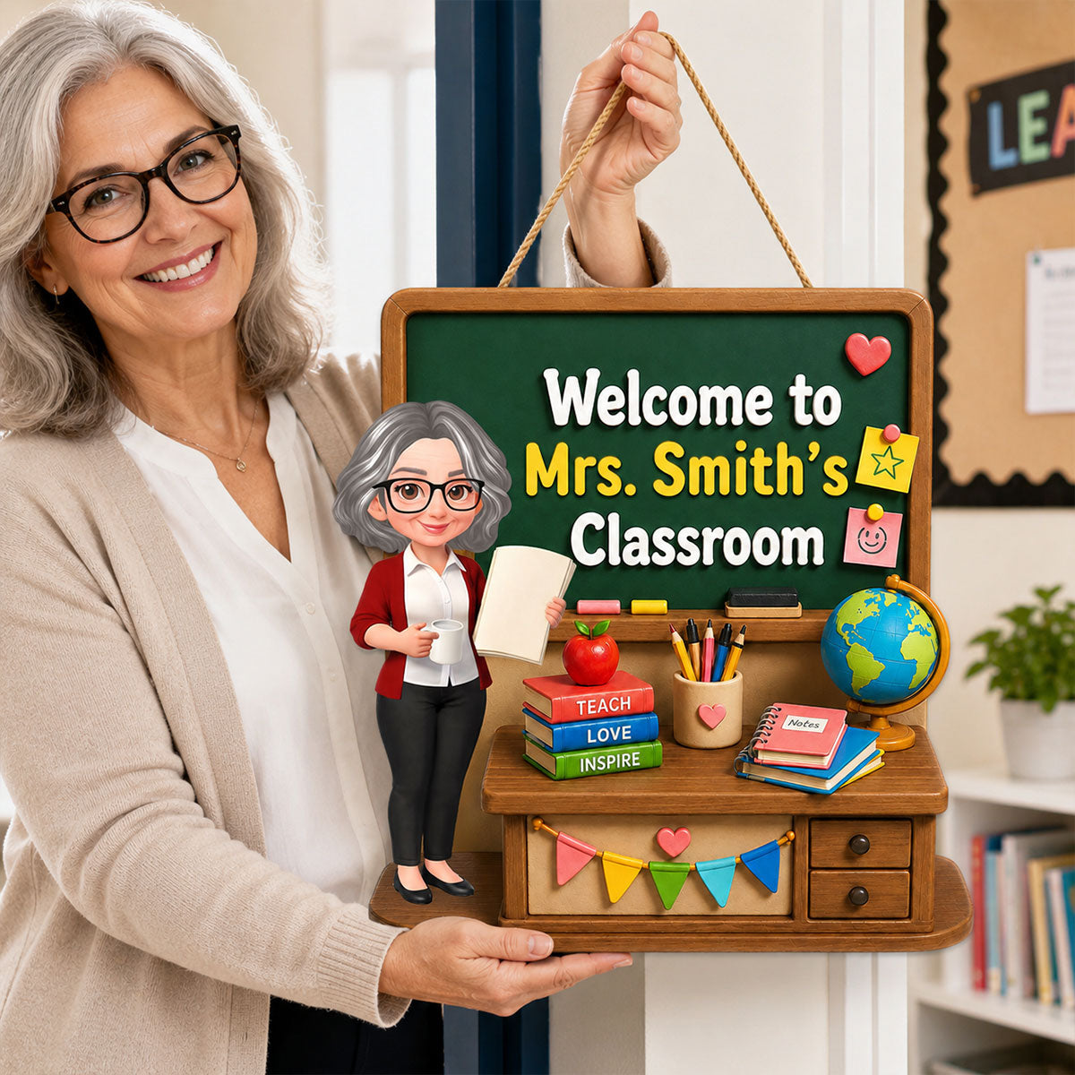 Teacher Welcome To Classroom Green Board - Personalized Wood Sign - Back To School, Classroom Decor