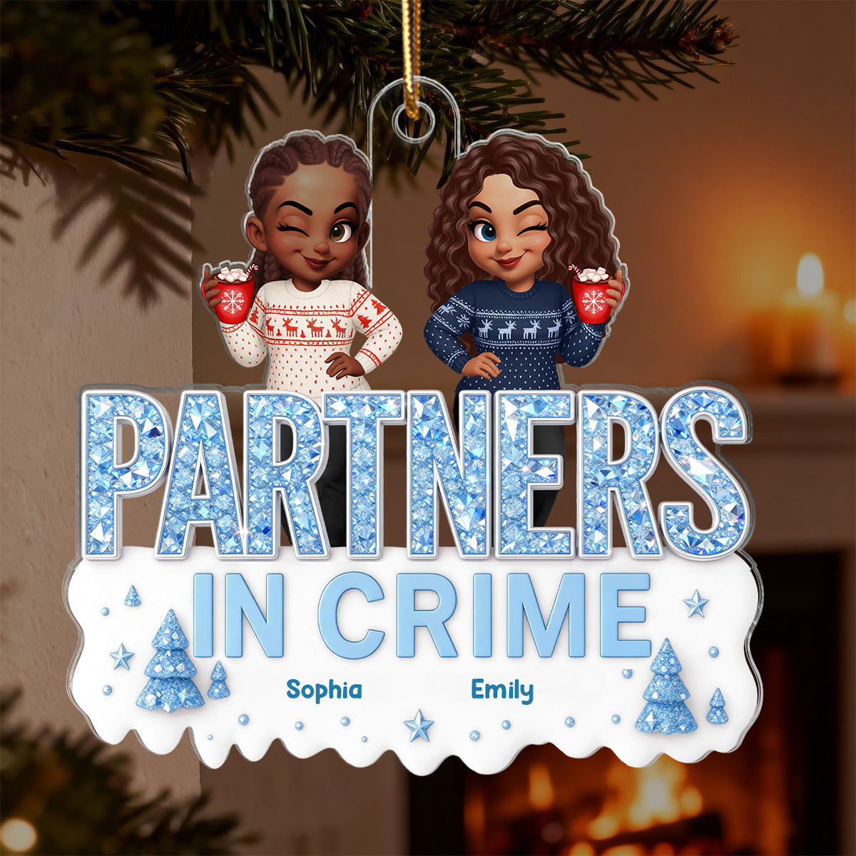 3D Shining Effect Besties Partners In Crime - Personalized Acrylic Ornament - Funny Gift For Best Friends