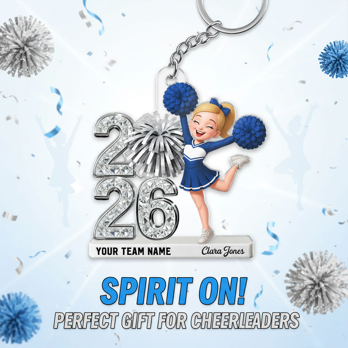 3D Shiny Effect Cheerleader With Year - Personalized Acrylic Keychain - Gift For Daughter, Granddaughter