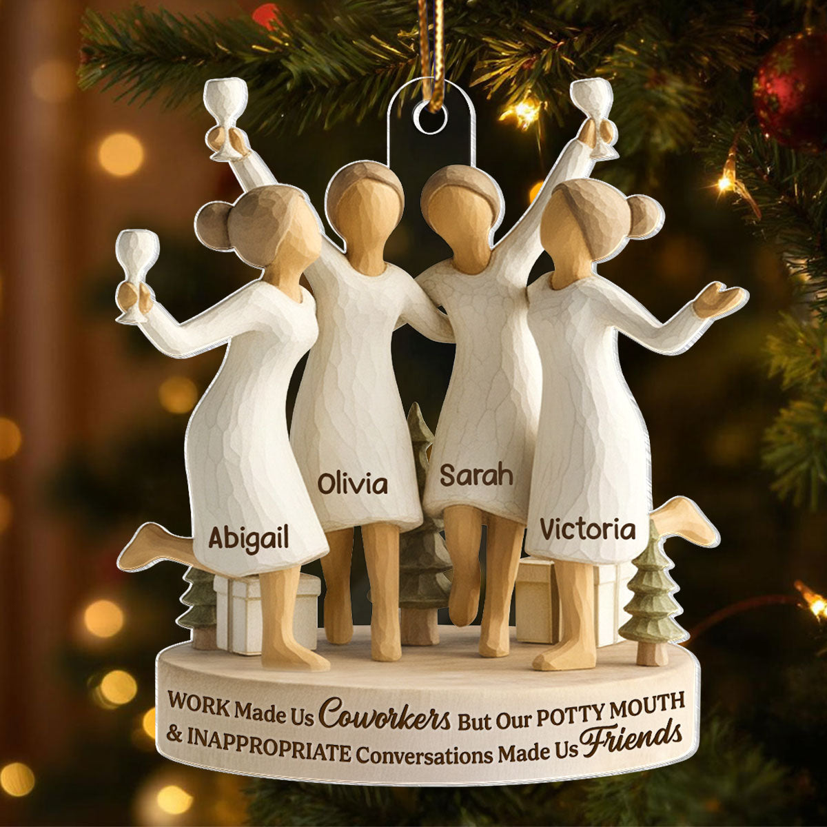 Work Made Us Coworkers - Personalized Acrylic Ornament - Funny Christmas Gift for Coworkers, Work Besties