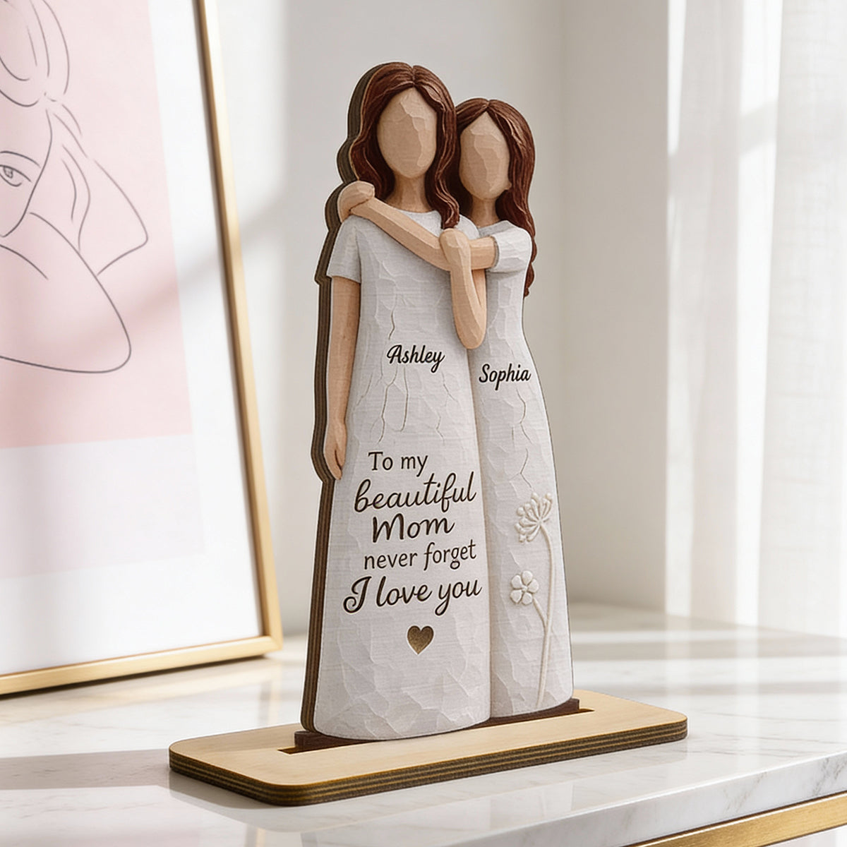 To My Beautiful Mom Never Forget I Love You - Personalized 2-Layered Wooden Plaque - Mother's Day Gift for Mom