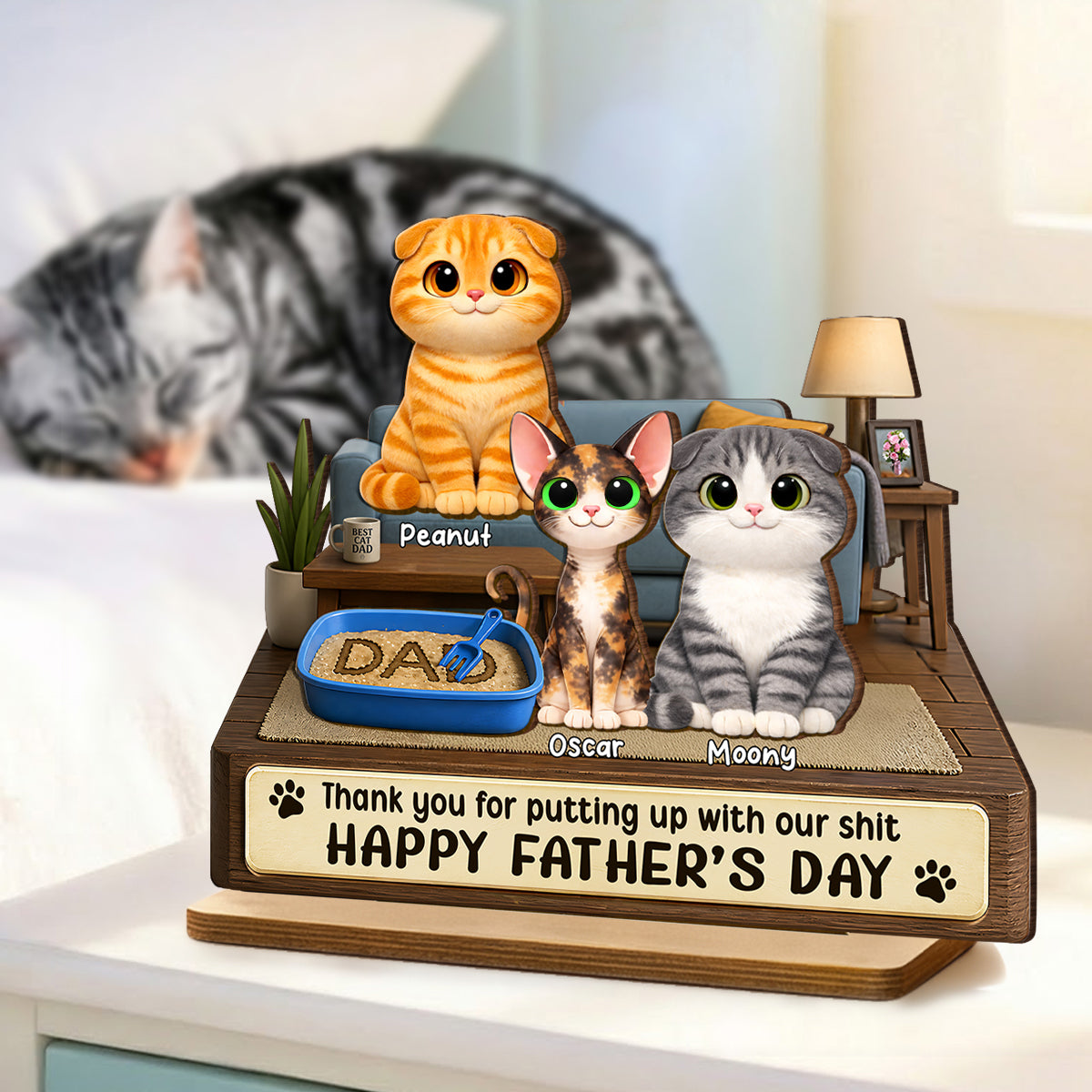 Thank You for Putting up with My Sh*t - Personalized 2-Layered Wooden Plaque - Funny  Gift for Cat Dad