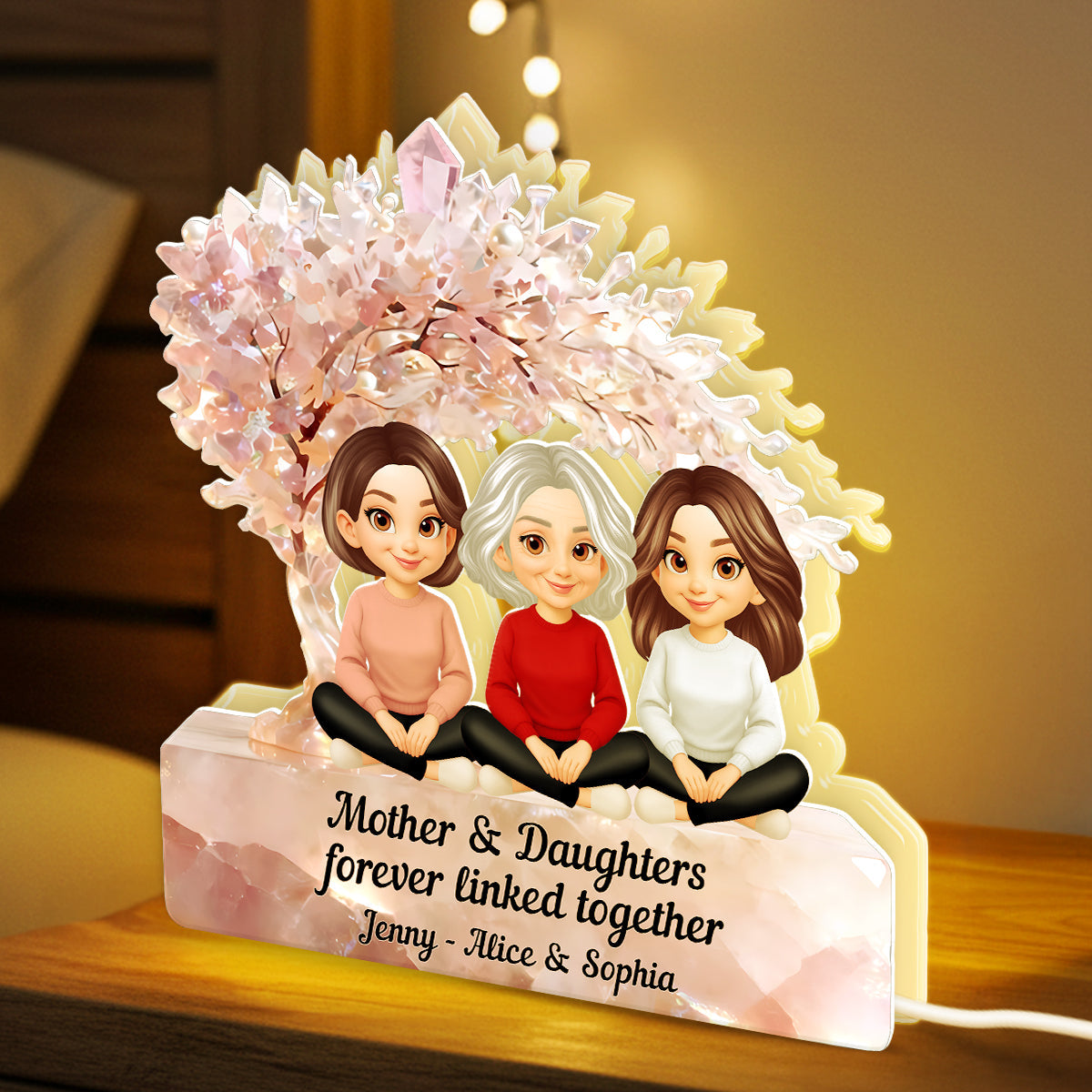 Mother And Daughter Forever Linked Together - Personalized Light Box - Heartfelt Gift For Mom, Grandma
