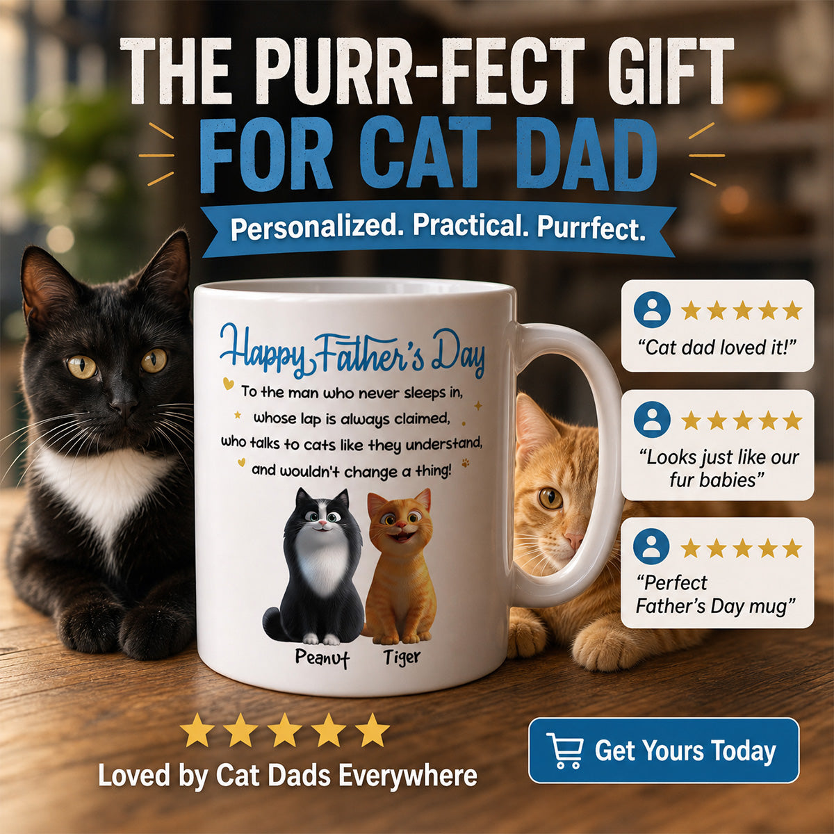Happy Father's Day To Cat Dad - Personalized Mug
