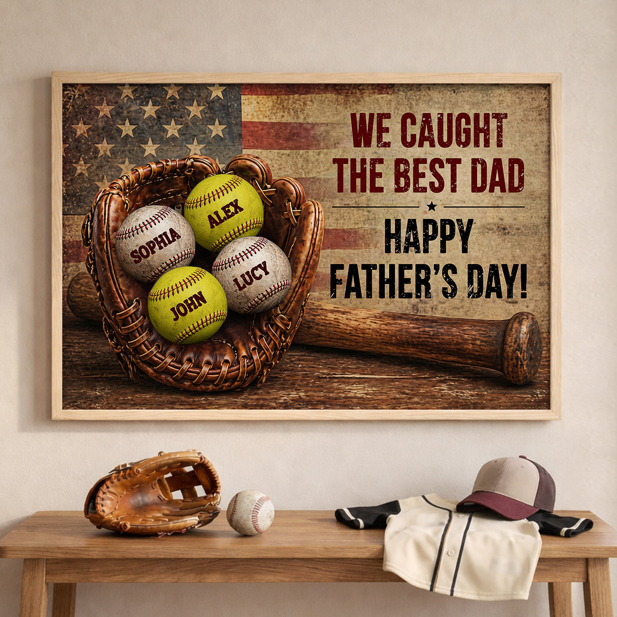 Baseball Gloves Nation Flag - Personalized Poster - Father's Day Gift for Husband, Dad
