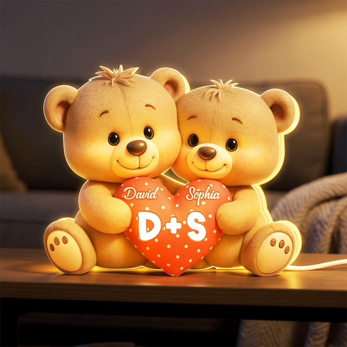 Bear Couple Holding Heart - Personalized Light Box - Valentine's Day Gift for him, for her